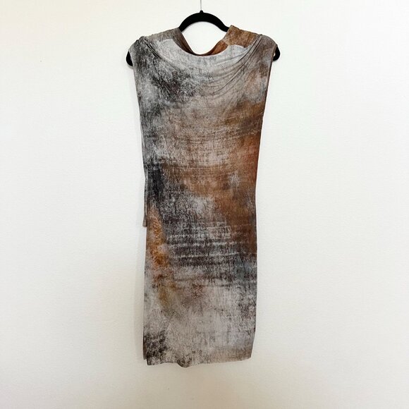 Helmut Lang Jersey Silk Tulip Hem Dress Brown Tie Dye, Women's Size M - Picture 2 of 4